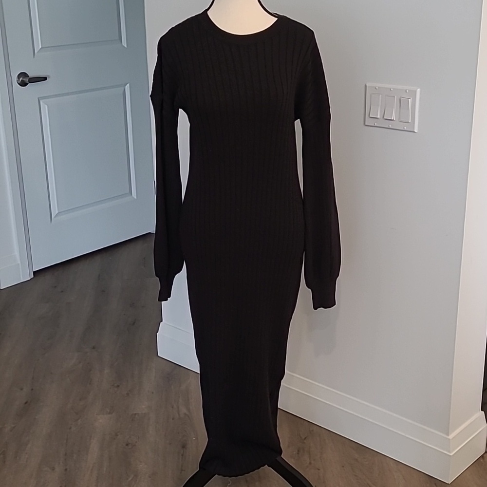 Cotton On Size S Black Maternity Friendly Ribbed Sweater Midi Dress